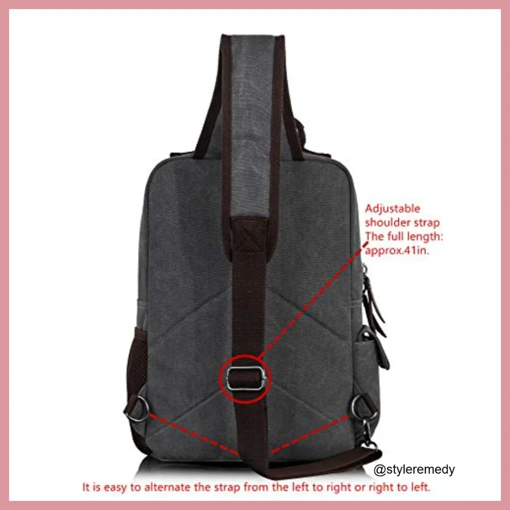 Canvas Messenger Bag with PU Leather, Adjustable Crossbody Sling